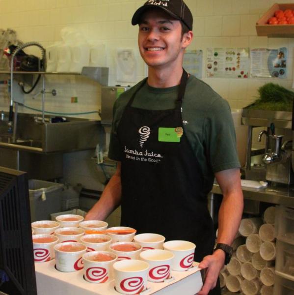 Paul Klemm, treasurer of the New Entrepreneur Network club at CHS, is in training to become a manager at Jamba Juice.