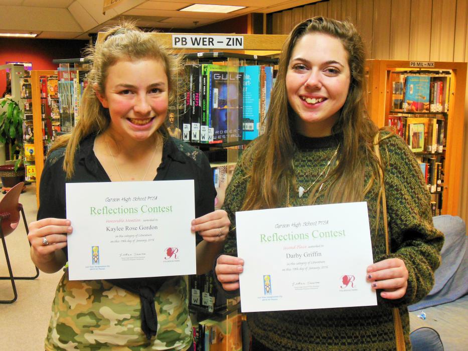 Literature finalists Kaylee Gordon (left) and Darby Griffin. Not pictured: Nick Rosen.