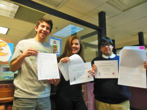 Music Composition finalists Ethan Lopes (left), Chandler Blueberg and Carlos Montejano.