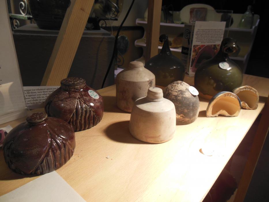 Examples of functional art for sale in the gallery.