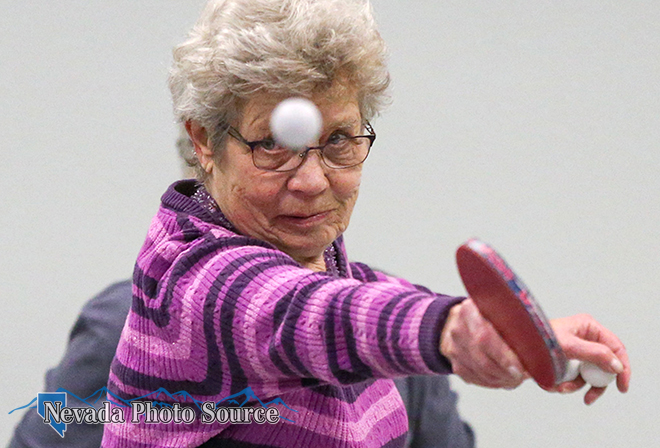 Barbel Naeslund practices for the Reno-Tahoe Senior Winter Games table tennis competition. Cathleen Allison, Nevada Photo Source