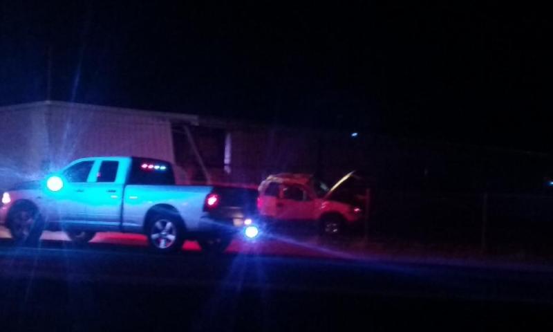 A pickup crashed into a hangar at the Carson City Airport during a pursuit. The suspect died. Photos by Brett Fisher