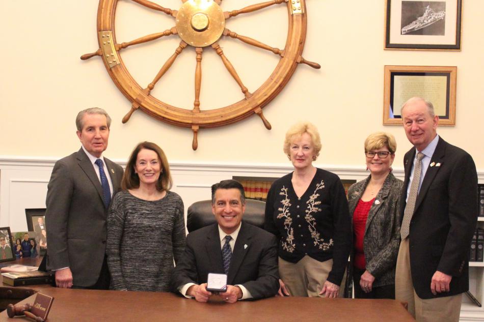 Mayor Bob Crowell, Susan Crowell, Gov. Sandoval, Carolyn Southard, Donna Brand Moormann and Bud Southard at the presentation.