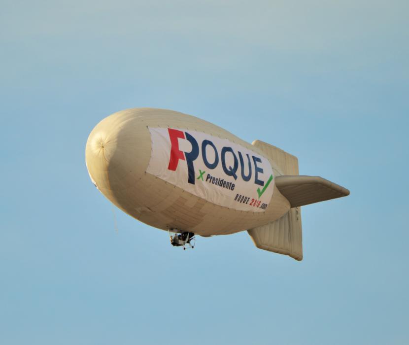 A blimp floats above east Carson City bearing a political presidential banner Sunday morning.