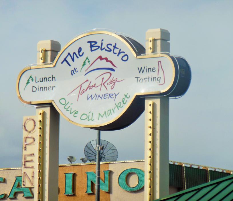 Street sign for Tahoe Ridge Winery and Bistro along S. Carson St.