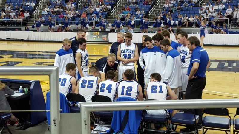Photo courtesy Jenn Minifie, CHS. The Senators huddle at the bench.