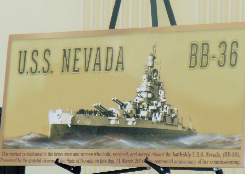 Plaque commemorating the centennial anniversary of the USS Nevada's commission.