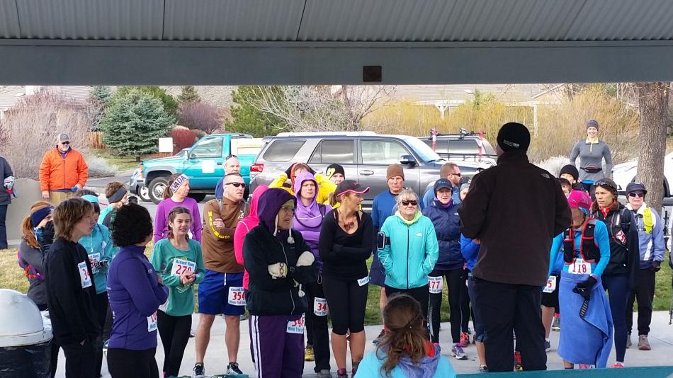Runners listen to last minute course instructions at Long Ranch Park in Carson City