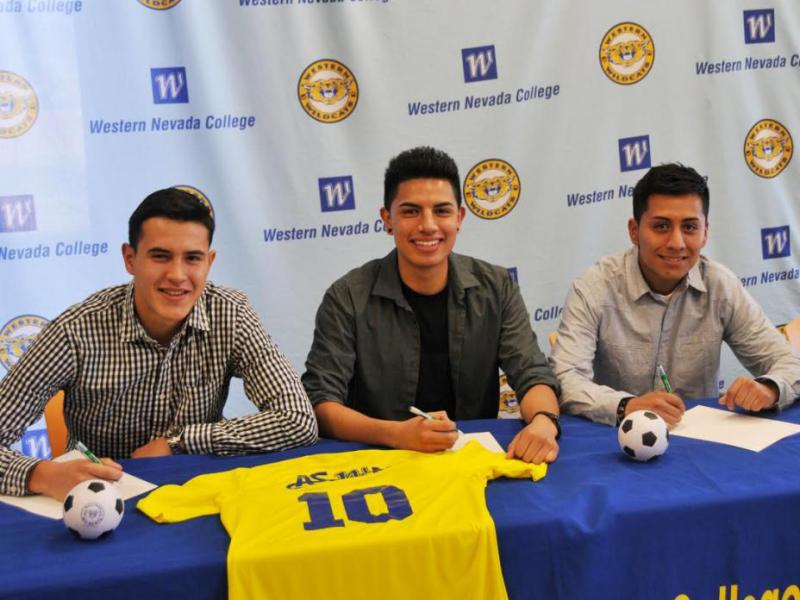 WNC's first three soccer athletes: Salvador Rodriguez, Hugo Garcia and Abel Sanchez.