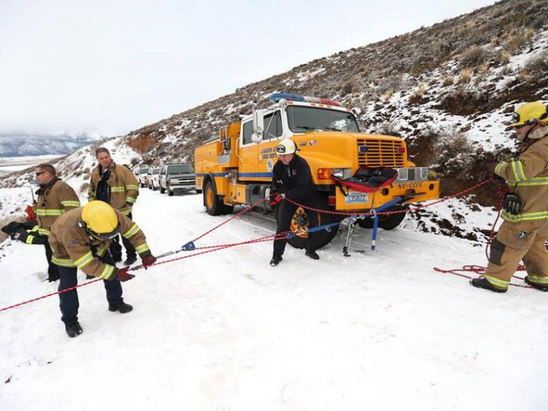 Carson City fire personnel on the scene of a rescue in January. Photo by Cathleen Allison, Nevada Photo Source