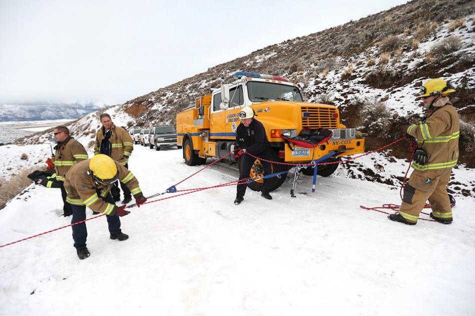 Carson City fire personnel on the scene of a rescue in January. Photo by Cathleen Allison, Nevada Photo Source