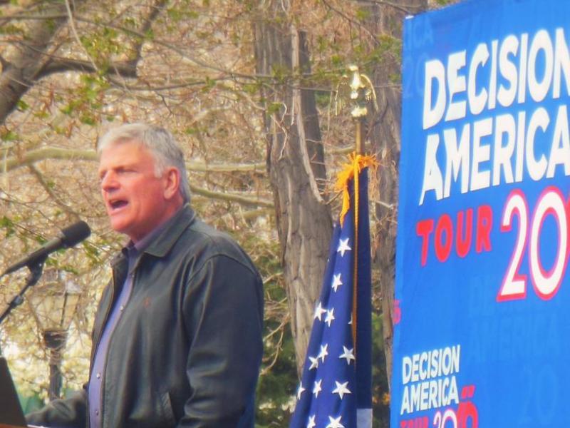 Evangelist Franklin Graham speaks to a crowd at the State Capitol Amphitheatre in Carson City Wednesday.