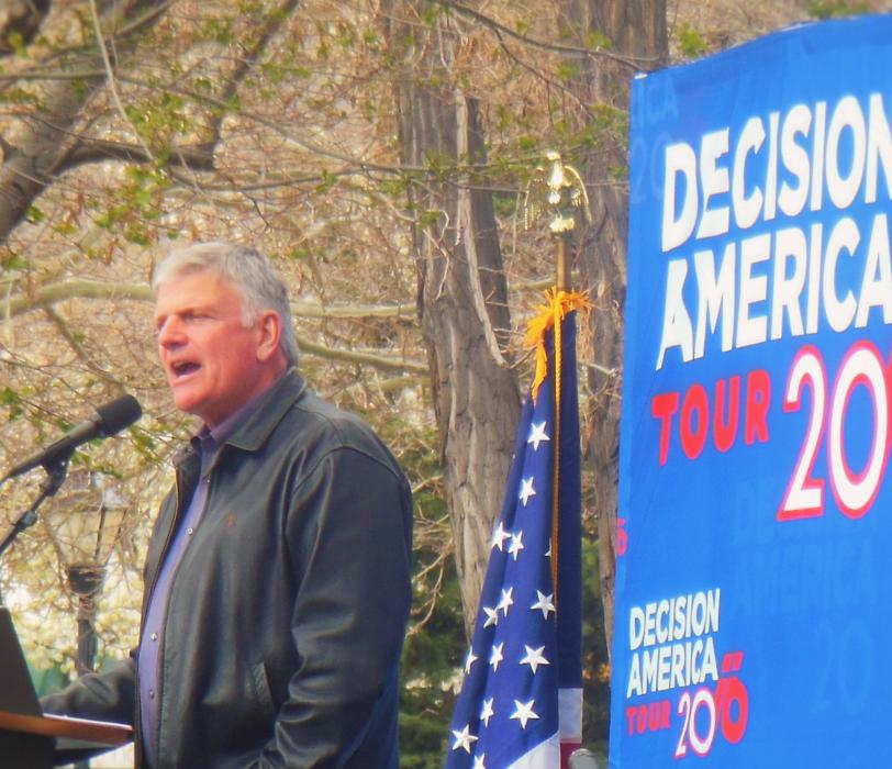 Evangelist Franklin Graham speaks to a crowd at the State Capitol Amphitheatre in Carson City Wednesday.