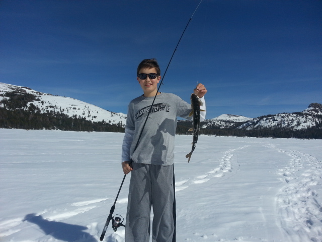 Matthew Cross from Folsom catches this fish March 23 at Caples Lake.
