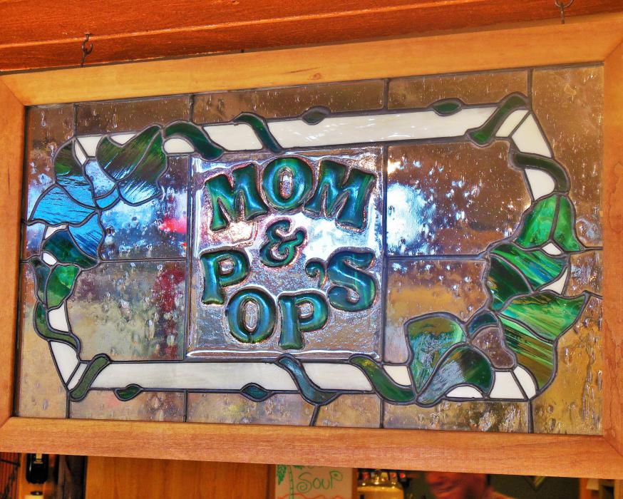 Custom made stained glass displayed inside the diner.