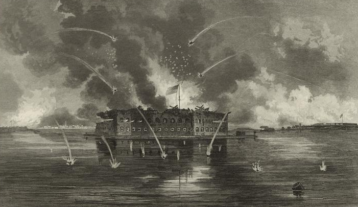 Artist rendering of Fort Sumter Bombardment on April 12, 1861. Courtesy wikipedia.
