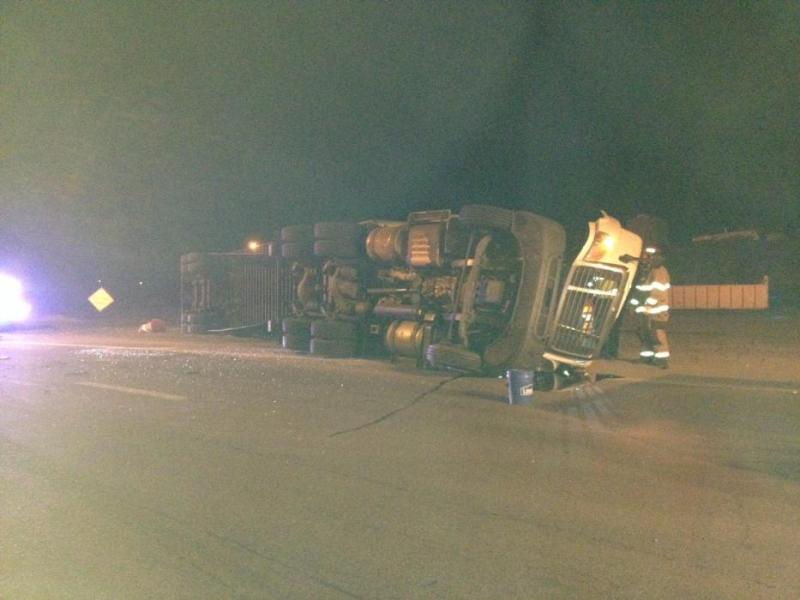 A semi rolled over at the onramp of I-580 and Fairview. Photo courtesy of the Carson City Sheriff's Office.