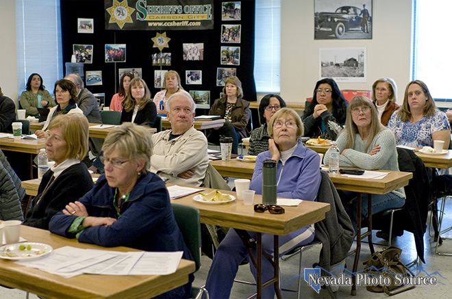 Community leaders listen to a presentation about the dangers of recreational marijuana use. Candice Nyando Nevada Photo Source