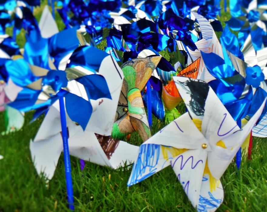 Pinwheels planted on the front lawn of the Nevada Legislature in downtown Carson City.