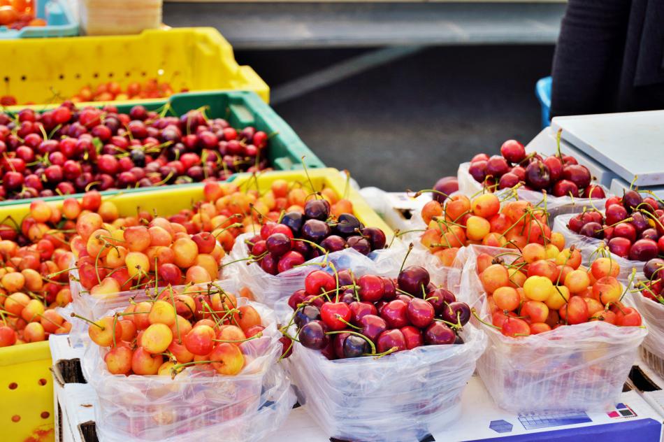 Photo by Lisa Fisher. Crop of fresh cherries Saturday at the Early Spring Farmer's Market.