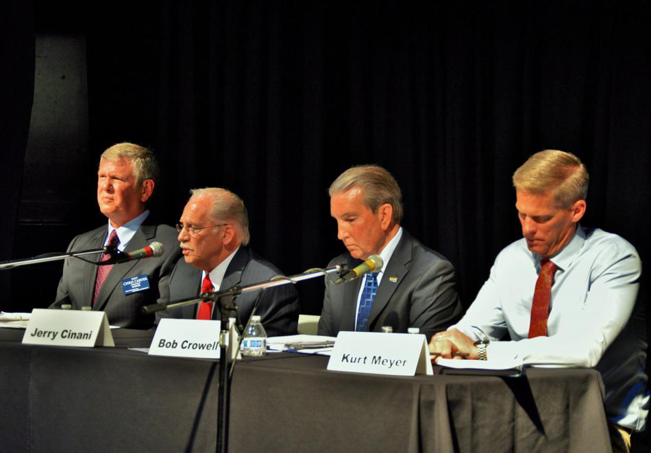 Mayor candidates (from left) Chris Carver, Jerry Cinani, Bob Crowell and Kurt Meyer.