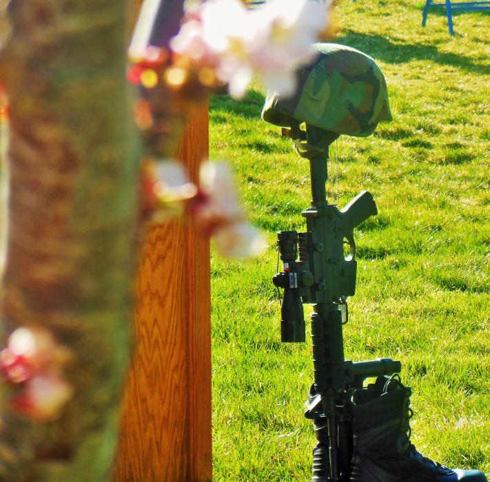The marker of a fallen soldier at the Mills Park Vietnam War Remembrance Ceremony in April.