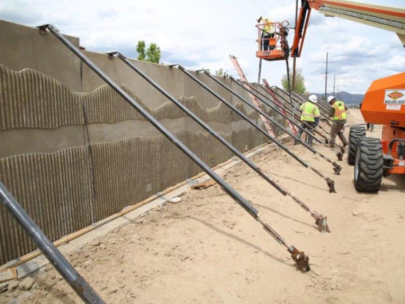 A series of sound walls go up around the Carson City freeway project. Photo courtesy of Nevada Department of Transportation