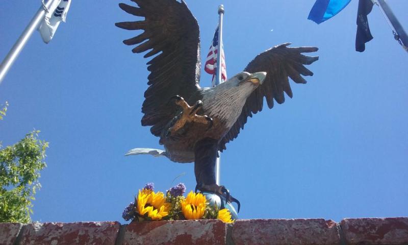 Bald Eagle statue at the Korean War Veterans Memorial at the end of E. Fifth St.