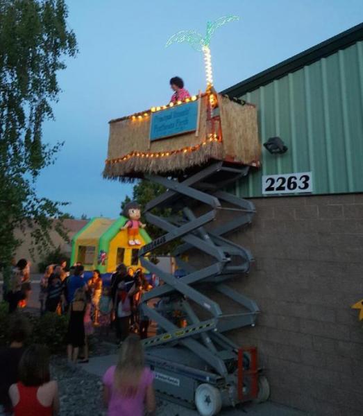 Principal Jessica Daniels was raised to the roof Wednesday night where she'll wake up Thursday morning to lead an assembly.
