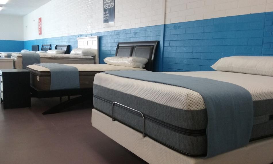 Mattresses on display in the Carson City Mattress Outlet Showroom.