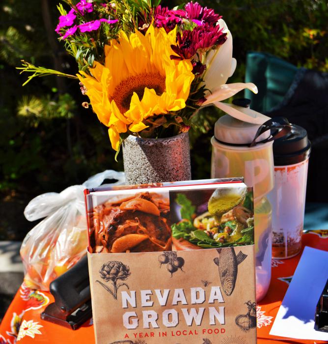 Photo by Lisa Fisher. Nevada Grown cookbook displayed at the Early Spring Farmer's Market last month.
