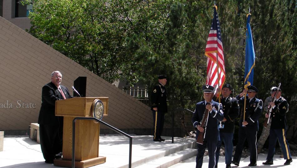 Emcee Guy Clifton announces the Presentation of Colors