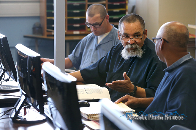 Jeff Keizer, Guillermo Ramirez and Bernardo Cruz-Mosquera work in a classroom. Cathleen Allison, Nevada Photo Source