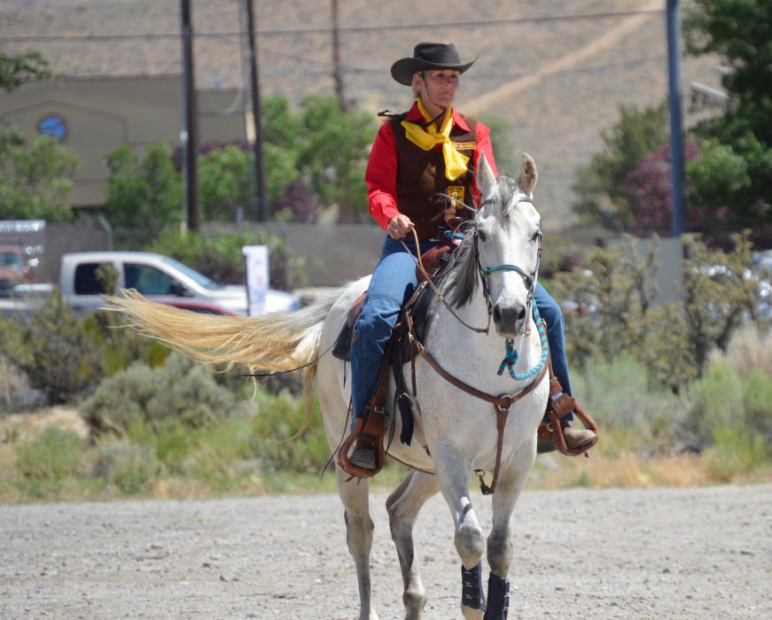 Photo by Lisa Fisher. Diane Garland of Reno on her mount, Louie.