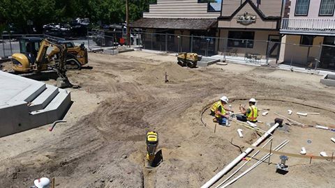 The splash pad on the McFadden Plaza is being installed.