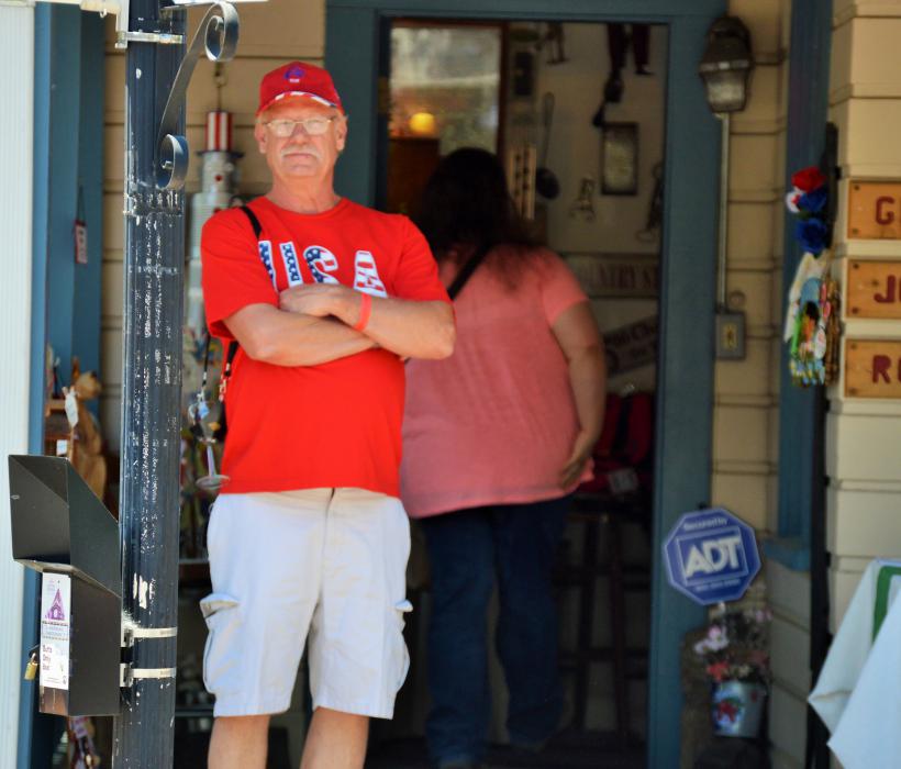 Wine Walk participant dressed in patriotic colors.