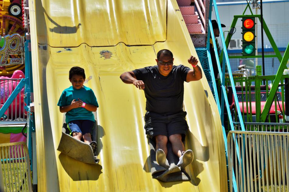 A race to the finish down the giant slide.