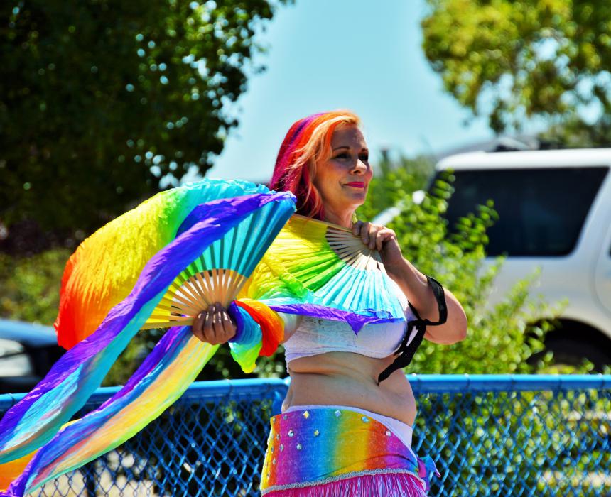 Photo by Brett Fisher. Starr Nixdorf of Carson City belly dances to music Saturday.