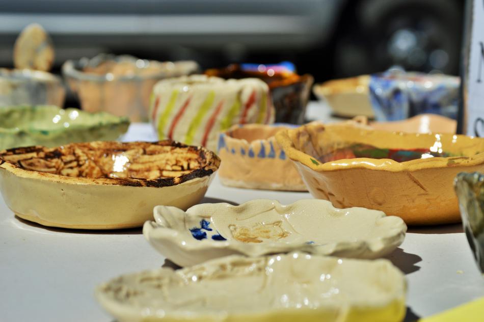 Photo by Brett Fisher. Finished bowls that can be purchased for a donation.