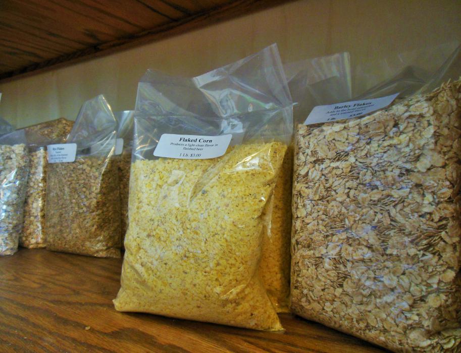 Packaged grains on the retail floor.