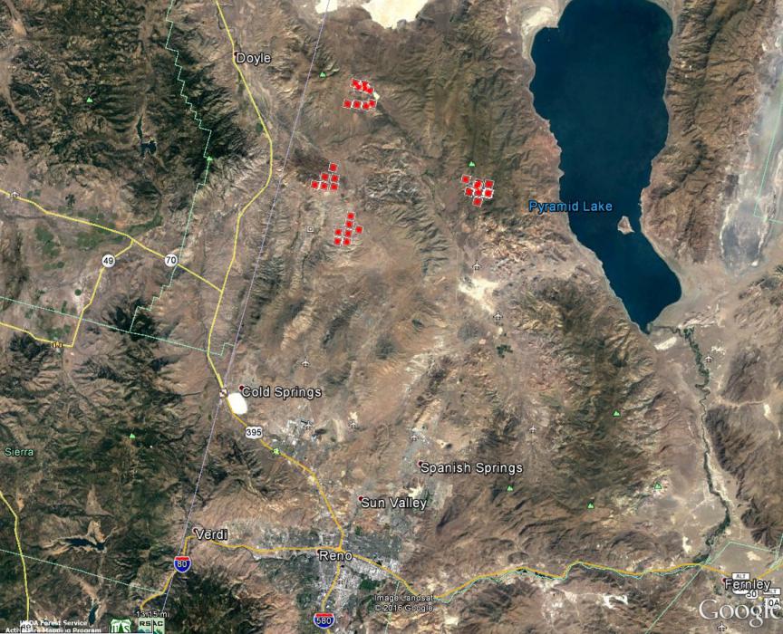 Satellite image of fire activity burning north of Reno.