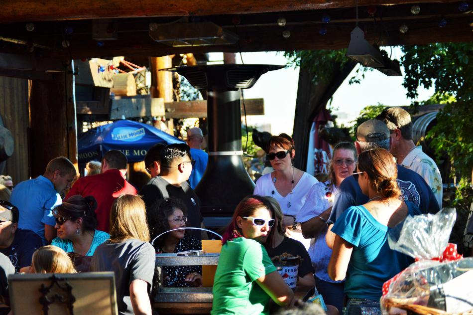 The crowd on the patio at Red's gathered for the WFF fundraiser.