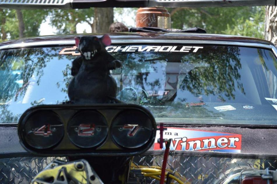 Closeup of the 427 raised engine block of a classic Chevrolet Camaro SS.
