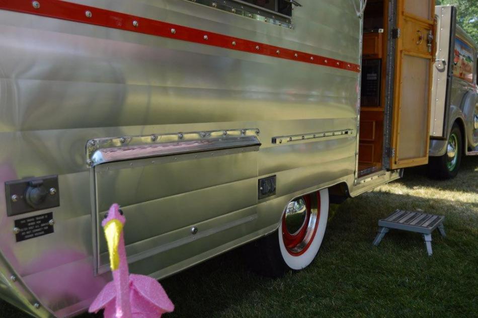 Classic aluminum-sided camp trailer.