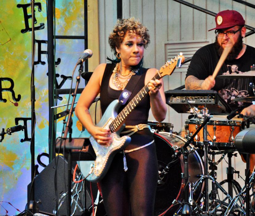 Whitney Myer performs a guitar solo Saturday night at the BAC.