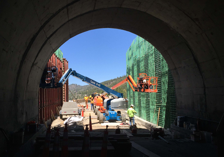 The Cave Rock extension on Highway 50 at Lake Tahoe continues with completion this fall. Photo courtesy of NDOT.