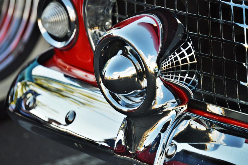 Chrome from a classic Chevrolet Corvette during the Silver Dollar Classic Car Show.