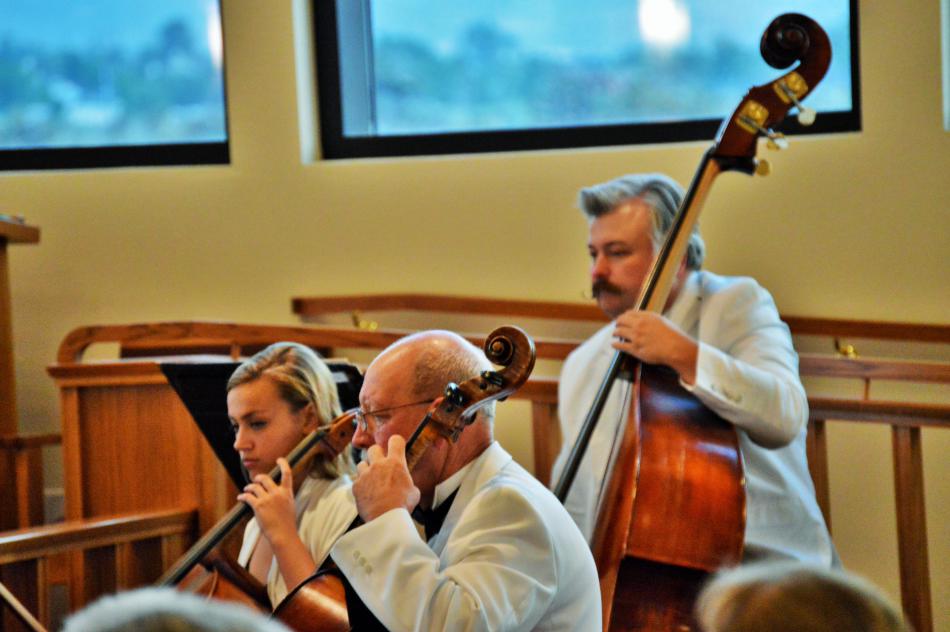Bassists with the Tahoe Symphony Orchestra.