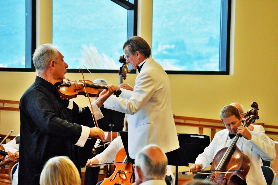 Maestro James Rawie (right) and Alex Eisenberg of the Tahoe Symphony Orchestra.