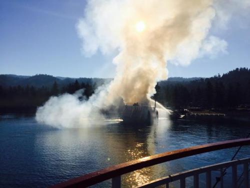 Investigators continue to look for the cause of the fire Tuesday aboard the Tahoe Queen. Photo courtesy of U.S. Coast Guard